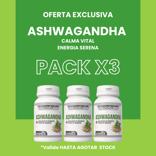Pack x3 Ashwagandha + Magnesio 180 Capsulas