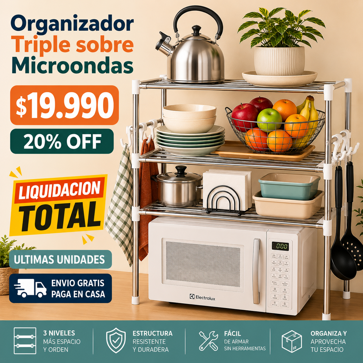 Organizador Triple sobre Microondas