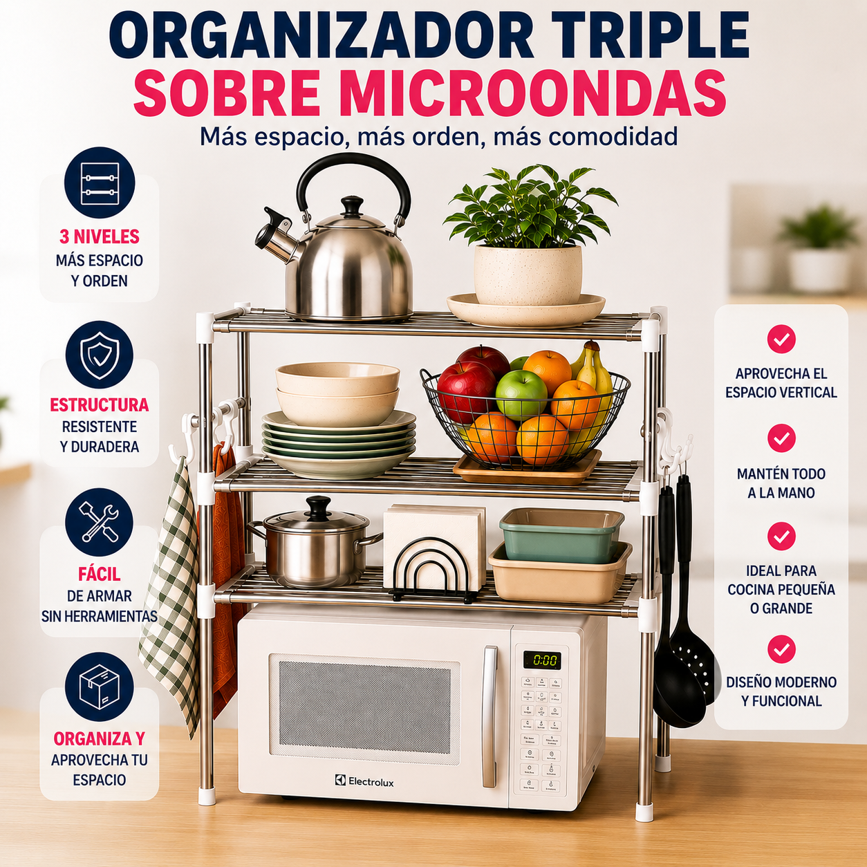 Organizador Triple sobre Microondas