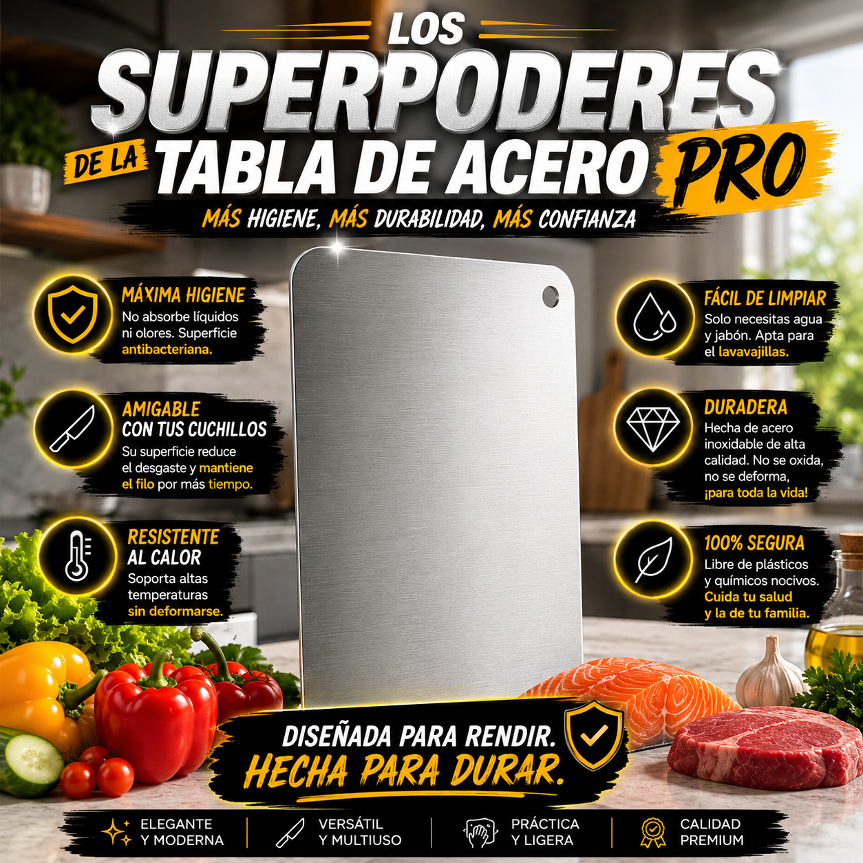 Tabla de Cortar Acero Pro Inoxidable