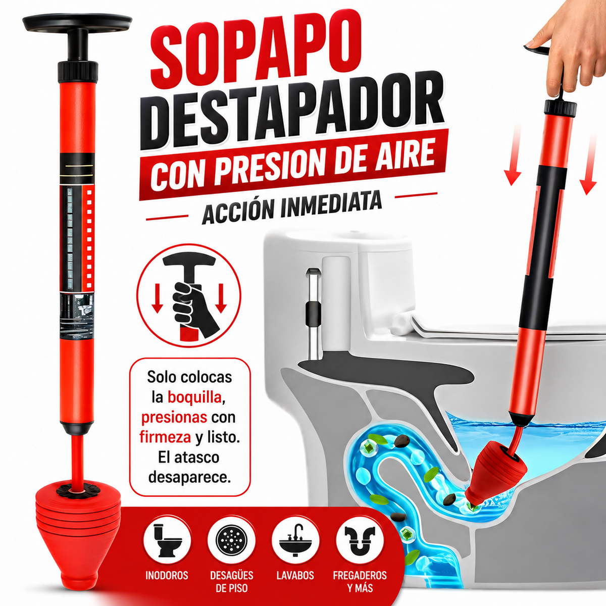 Sopapo Destapador de Inodoro con Presión de Aire