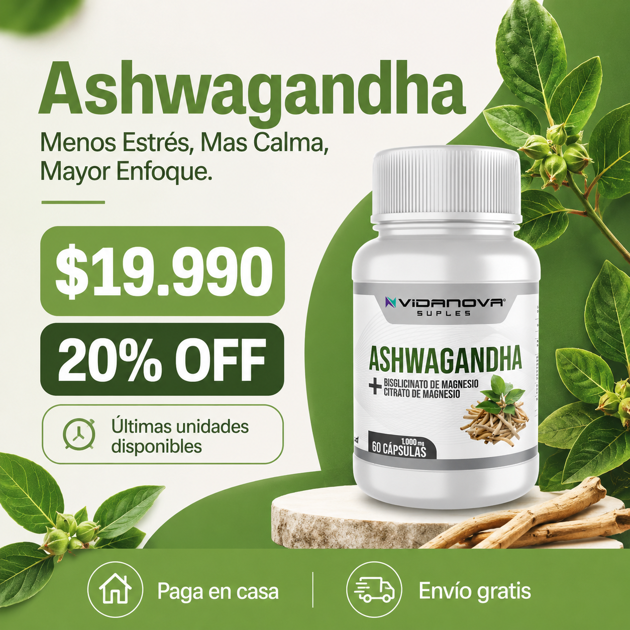 Ashwagandha + Magnesio 1000mg 60 CAPS