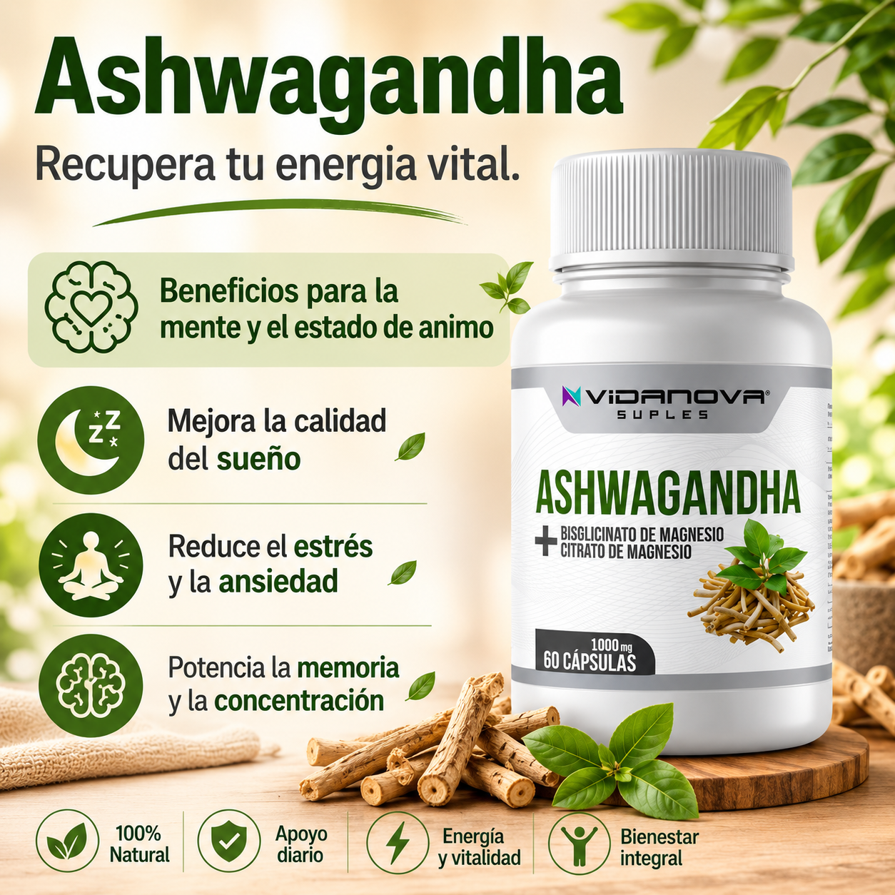 Ashwagandha + Magnesio 1000mg 60 CAPS